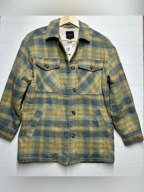 Love Tree Heavy Plaid Sherpa Jacket Small – Mint Green Mustard Check | NWT
